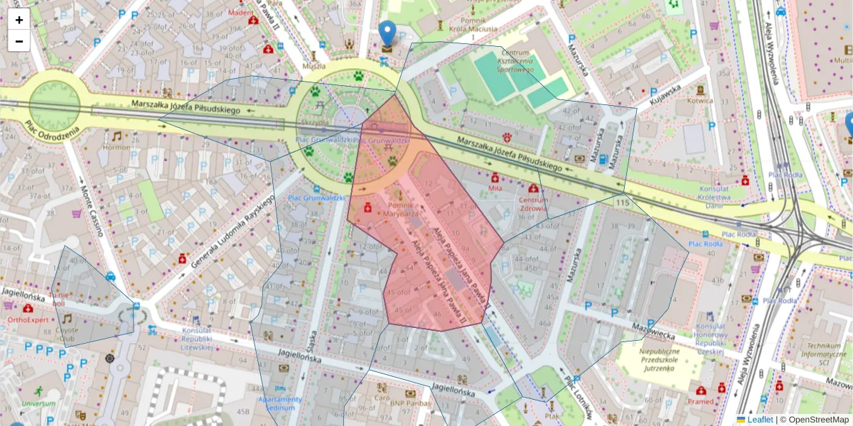 Szczegółowa mapa kodu pocztowego 70-415 z granicami, sąsiednimi kodami pocztowymi i urzędami pocztowymi