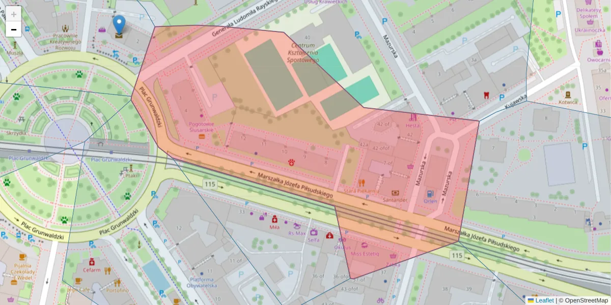 Szczegółowa mapa kodu pocztowego 70-422 z granicami, sąsiednimi kodami pocztowymi i urzędami pocztowymi