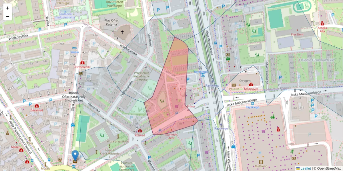 Szczegółowa mapa kodu pocztowego 70-426 z granicami, sąsiednimi kodami pocztowymi i urzędami pocztowymi