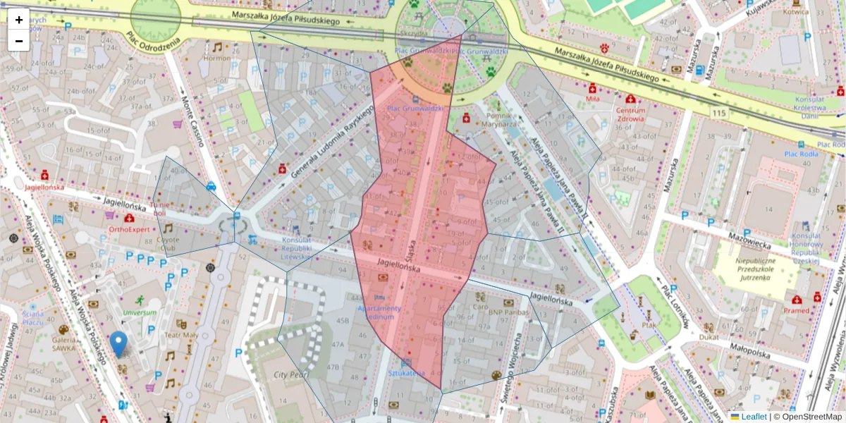 Szczegółowa mapa kodu pocztowego 70-432 z granicami, sąsiednimi kodami pocztowymi i urzędami pocztowymi