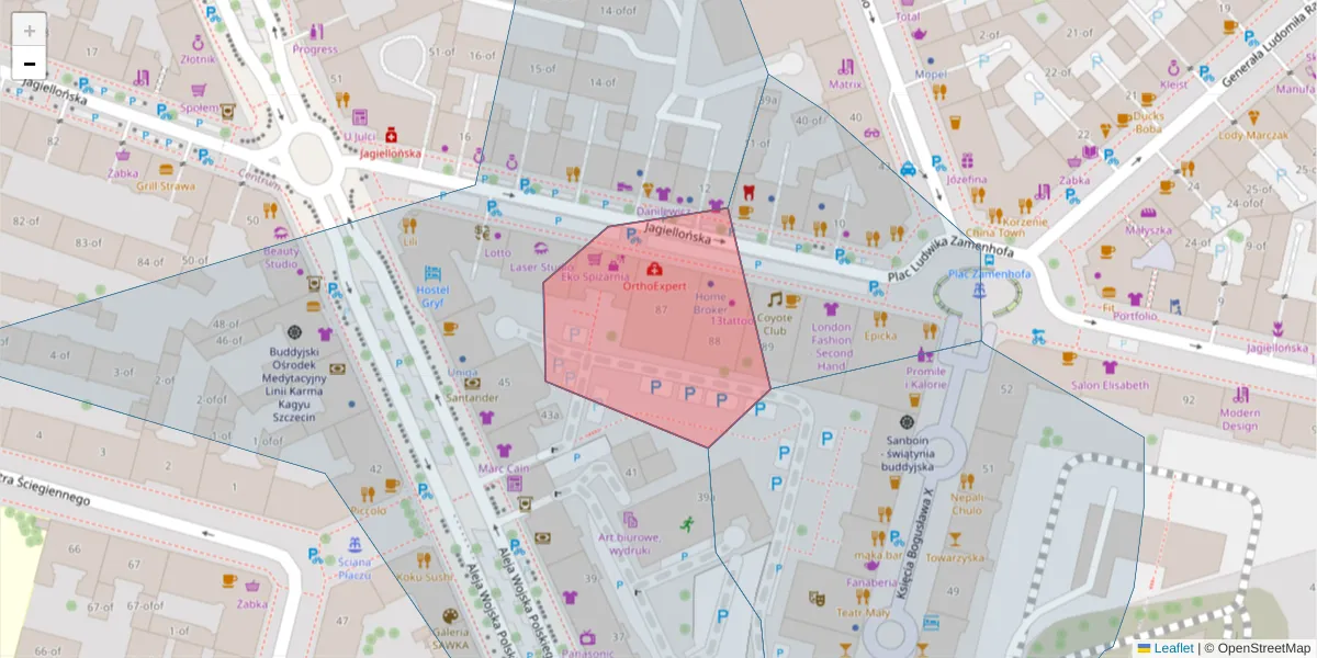 Szczegółowa mapa kodu pocztowego 70-437 z granicami, sąsiednimi kodami pocztowymi i urzędami pocztowymi