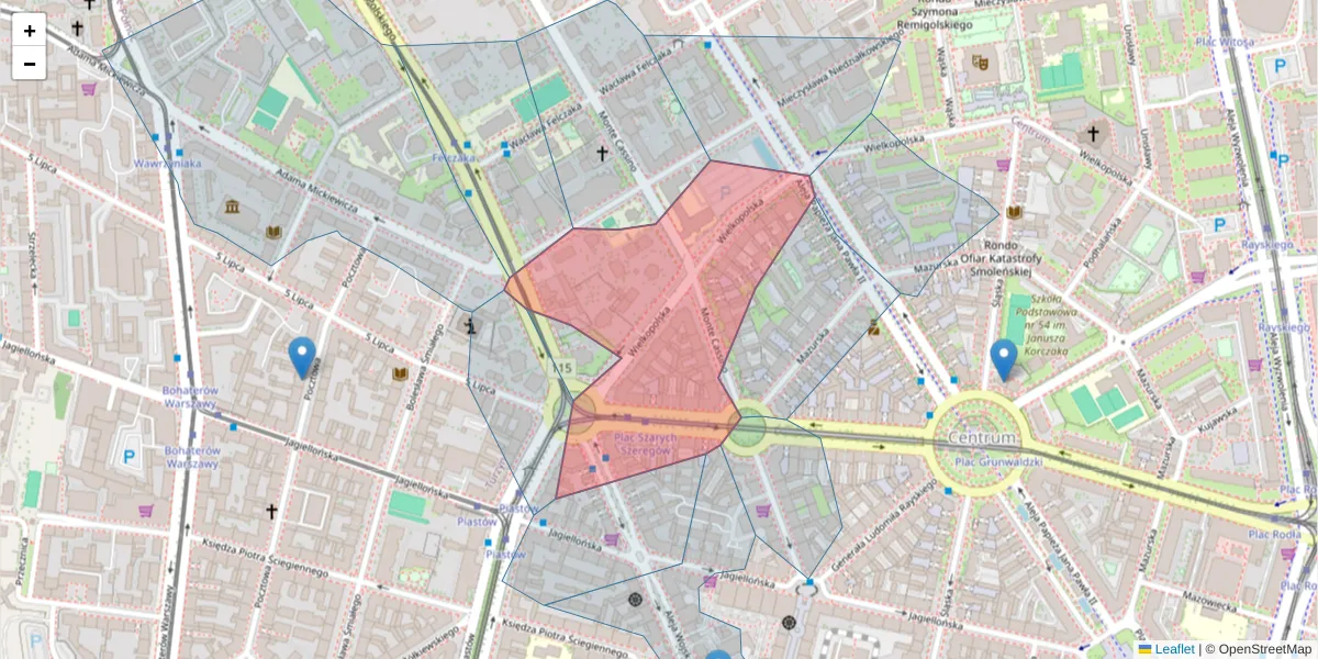 Szczegółowa mapa kodu pocztowego 70-451 z granicami, sąsiednimi kodami pocztowymi i urzędami pocztowymi