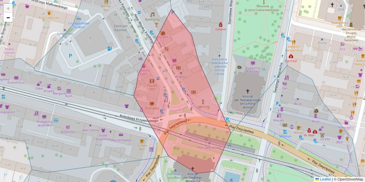 Szczegółowa mapa kodu pocztowego 70-470 z granicami, sąsiednimi kodami pocztowymi i urzędami pocztowymi