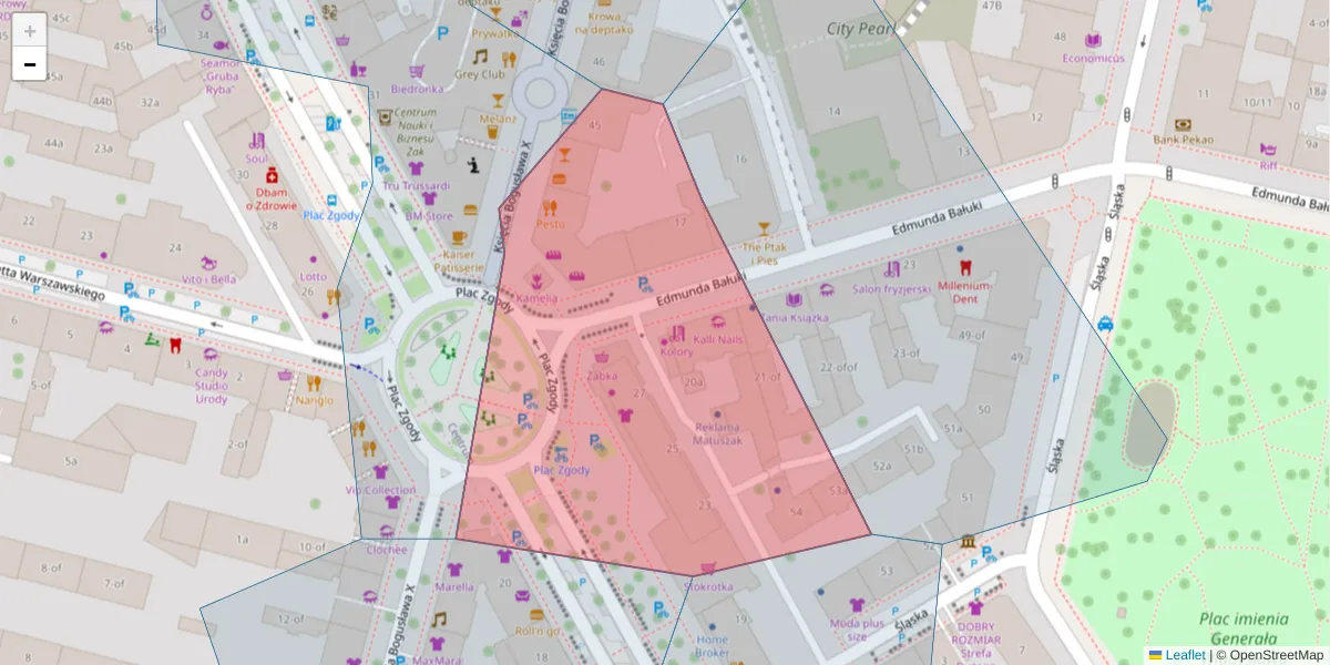 Szczegółowa mapa kodu pocztowego 70-472 z granicami, sąsiednimi kodami pocztowymi i urzędami pocztowymi