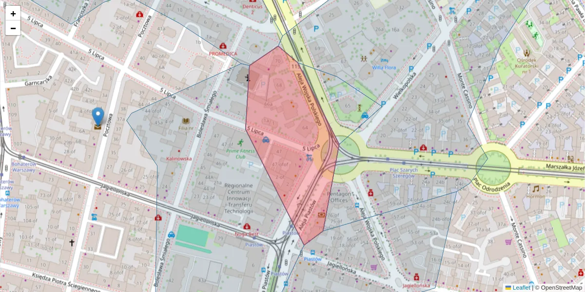 Szczegółowa mapa kodu pocztowego 70-479 z granicami, sąsiednimi kodami pocztowymi i urzędami pocztowymi