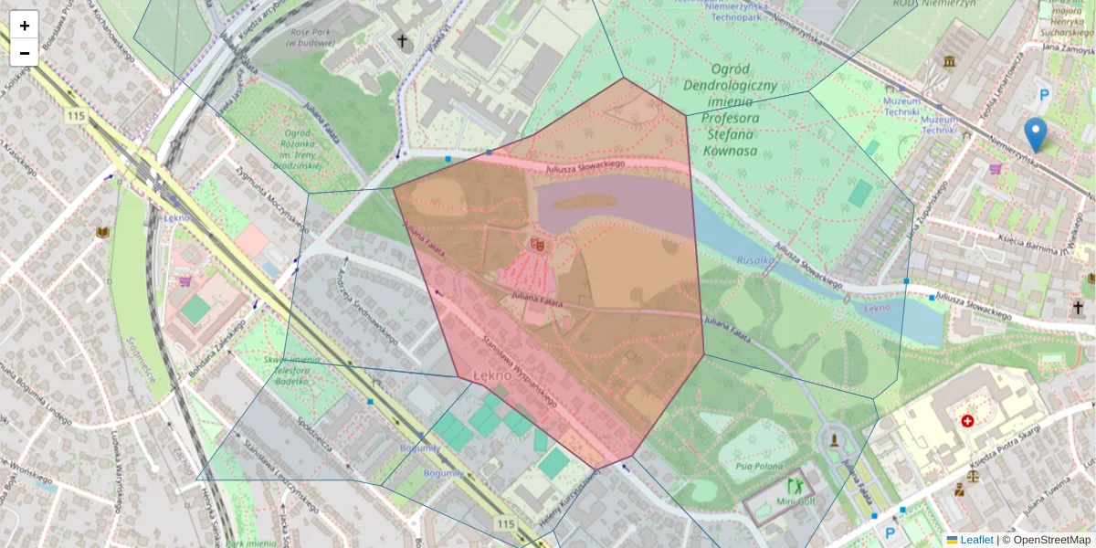 Szczegółowa mapa kodu pocztowego 70-497 z granicami, sąsiednimi kodami pocztowymi i urzędami pocztowymi