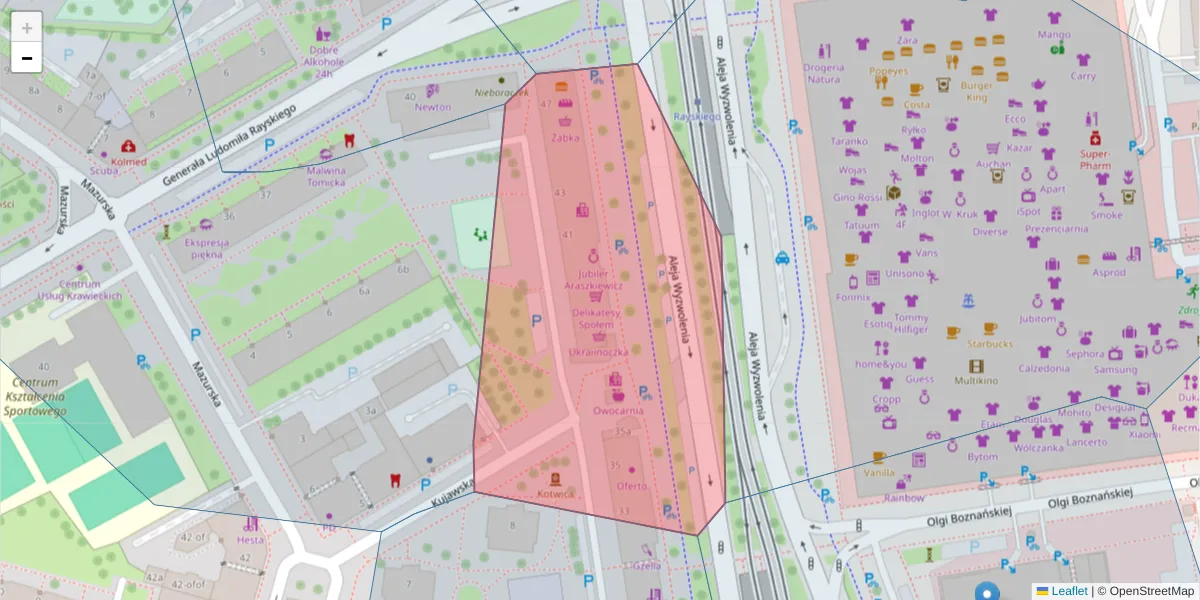 Szczegółowa mapa kodu pocztowego 70-531 z granicami, sąsiednimi kodami pocztowymi i urzędami pocztowymi