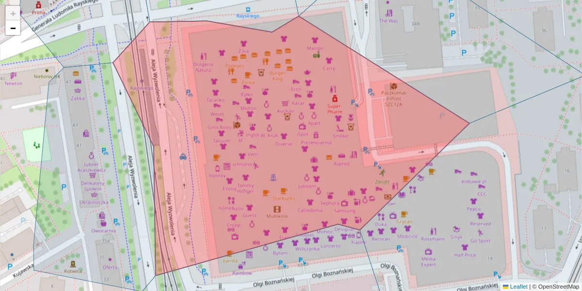 Szczegółowa mapa kodu pocztowego 70-532 z granicami, sąsiednimi kodami pocztowymi i urzędami pocztowymi