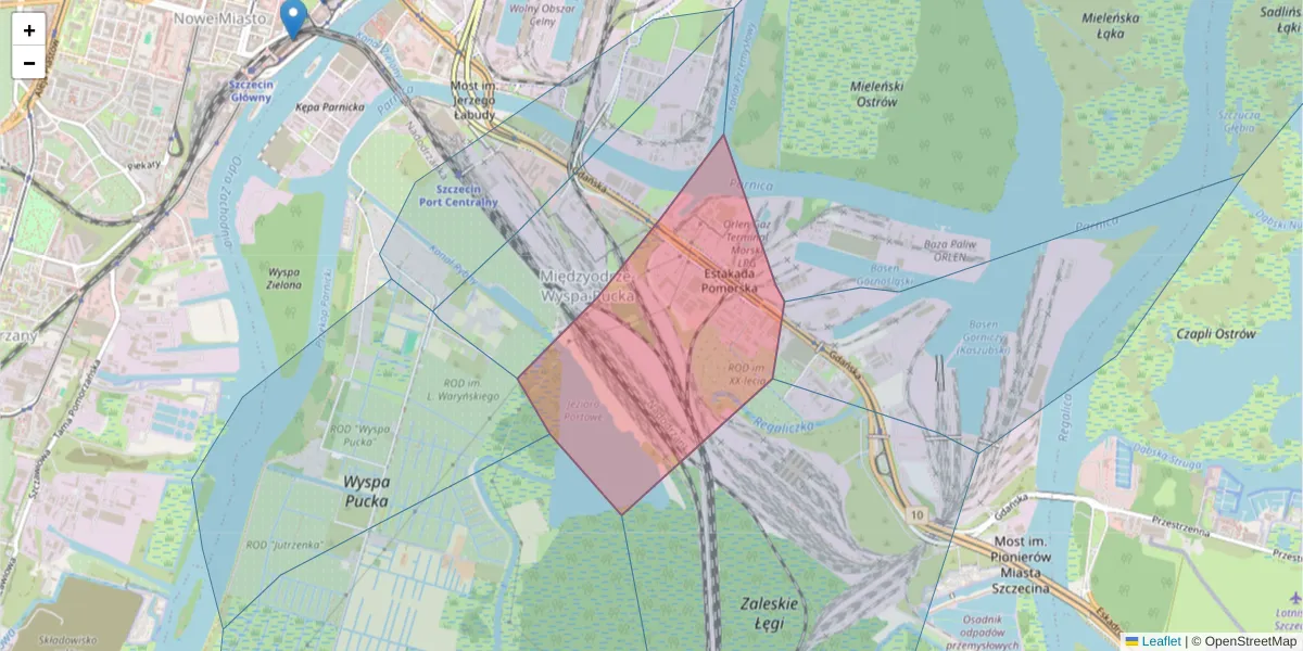 Szczegółowa mapa kodu pocztowego 70-661 z granicami, sąsiednimi kodami pocztowymi i urzędami pocztowymi