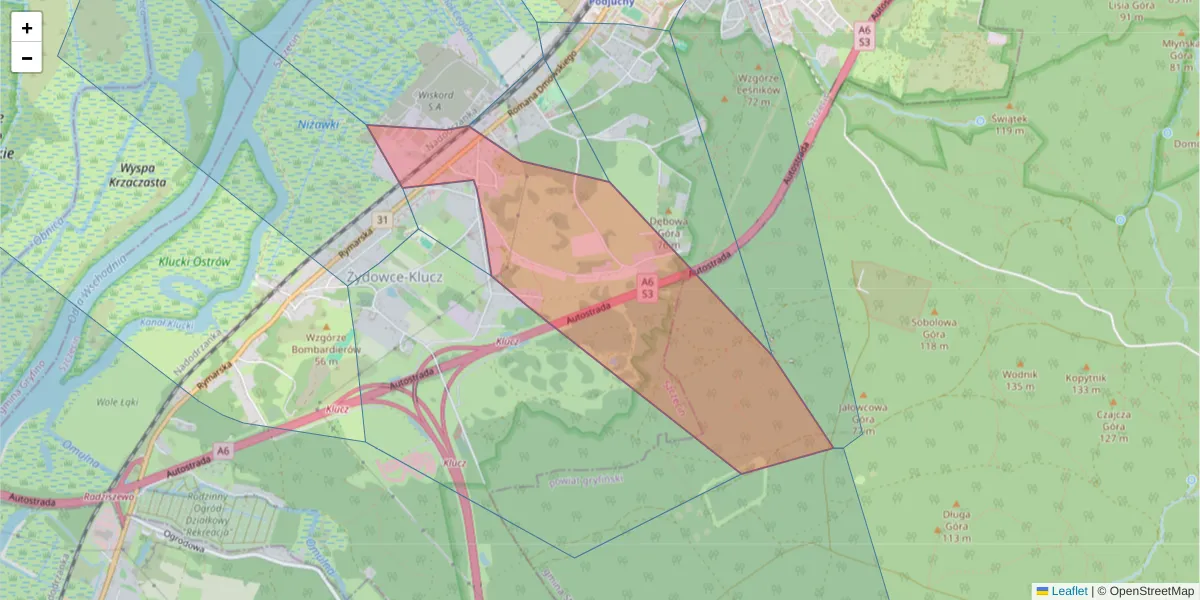 Szczegółowa mapa kodu pocztowego 70-708 z granicami, sąsiednimi kodami pocztowymi i urzędami pocztowymi