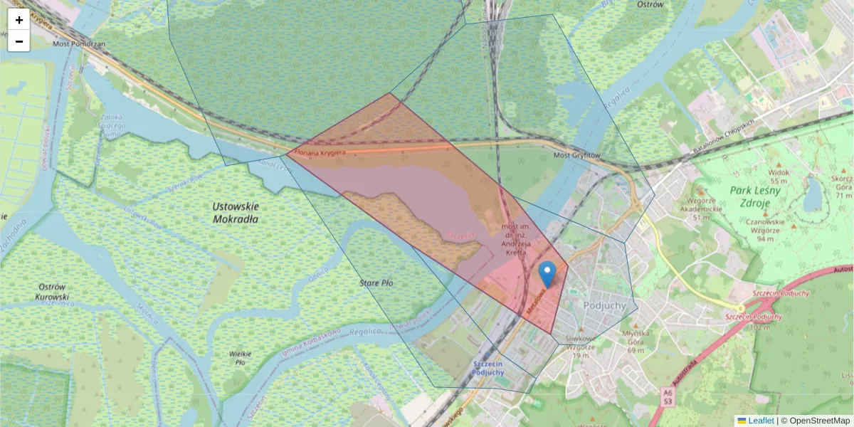 Szczegółowa mapa kodu pocztowego 70-744 z granicami, sąsiednimi kodami pocztowymi i urzędami pocztowymi