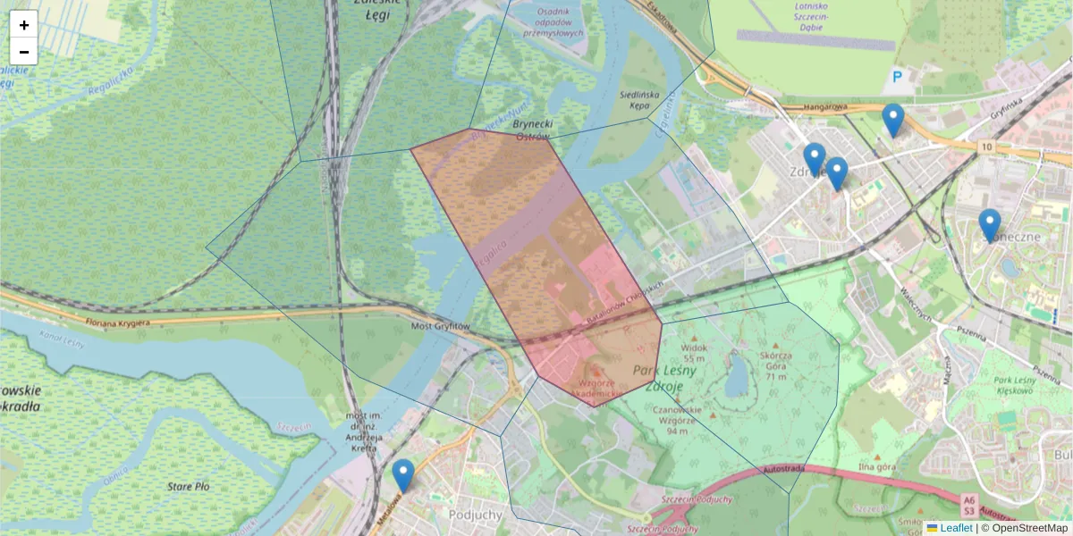 Szczegółowa mapa kodu pocztowego 70-750 z granicami, sąsiednimi kodami pocztowymi i urzędami pocztowymi