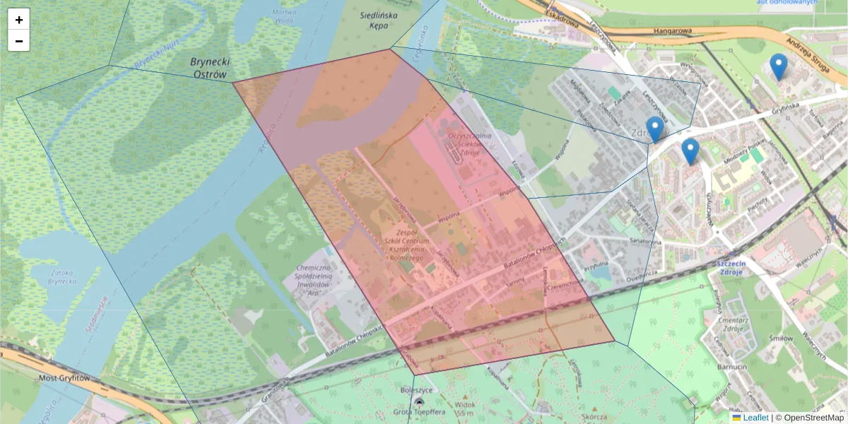 Szczegółowa mapa kodu pocztowego 70-760 z granicami, sąsiednimi kodami pocztowymi i urzędami pocztowymi