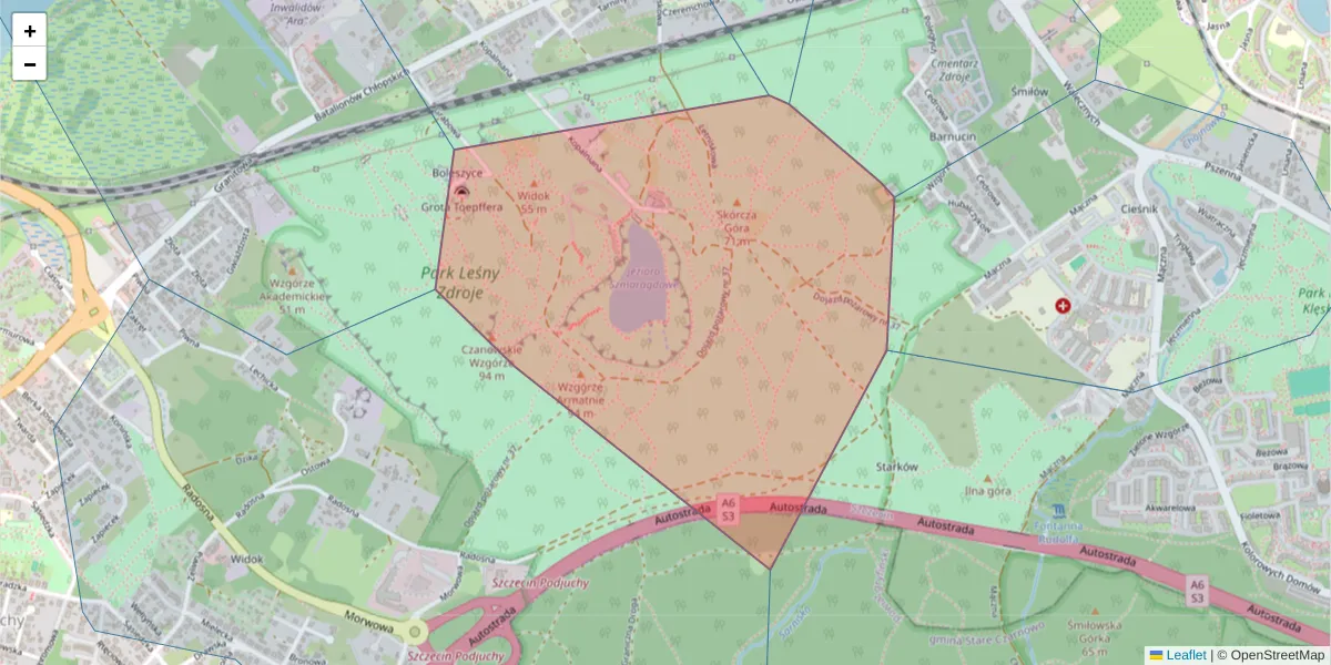 Szczegółowa mapa kodu pocztowego 70-761 z granicami, sąsiednimi kodami pocztowymi i urzędami pocztowymi