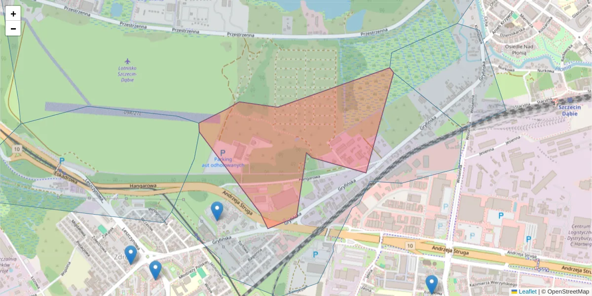 Szczegółowa mapa kodu pocztowego 70-767 z granicami, sąsiednimi kodami pocztowymi i urzędami pocztowymi