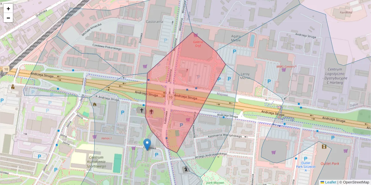 Szczegółowa mapa kodu pocztowego 70-779 z granicami, sąsiednimi kodami pocztowymi i urzędami pocztowymi