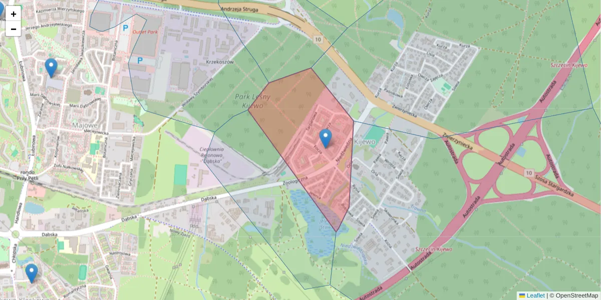 Szczegółowa mapa kodu pocztowego 70-793 z granicami, sąsiednimi kodami pocztowymi i urzędami pocztowymi