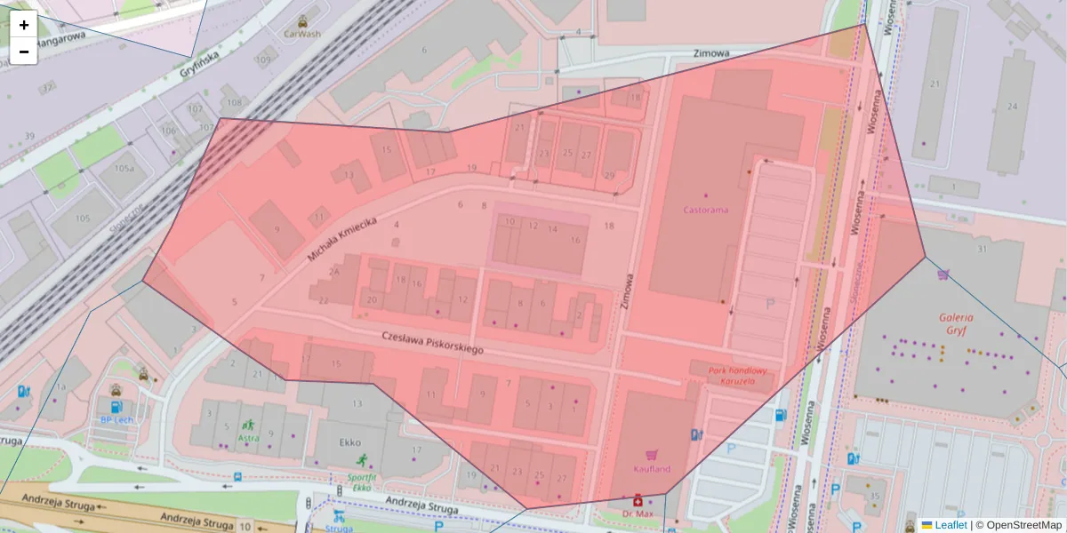 Szczegółowa mapa kodu pocztowego 70-809 z granicami, sąsiednimi kodami pocztowymi i urzędami pocztowymi