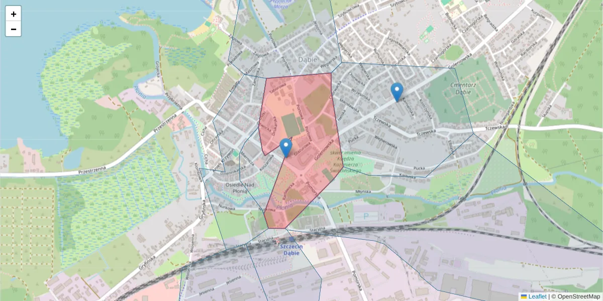 Szczegółowa mapa kodu pocztowego 70-831 z granicami, sąsiednimi kodami pocztowymi i urzędami pocztowymi