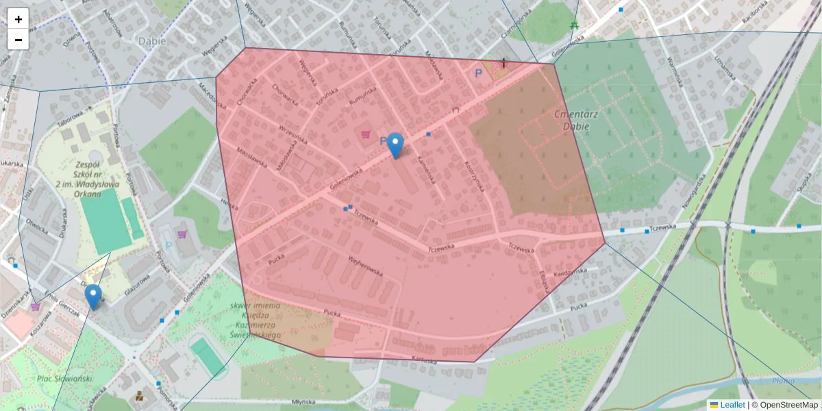 Szczegółowa mapa kodu pocztowego 70-834 z granicami, sąsiednimi kodami pocztowymi i urzędami pocztowymi