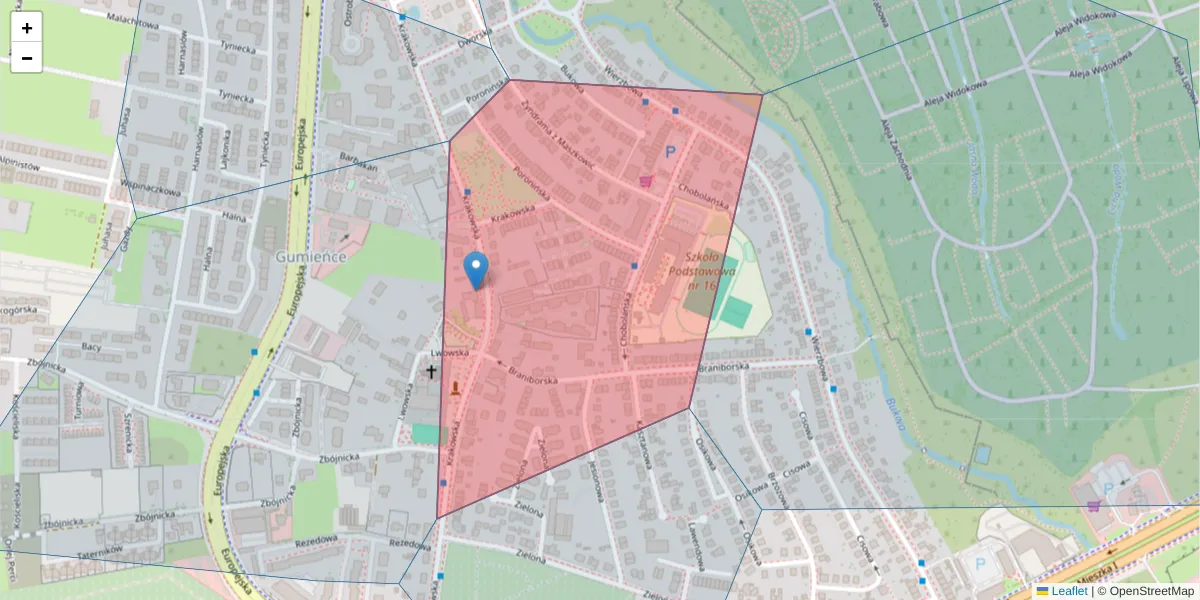 Szczegółowa mapa kodu pocztowego 71-016 z granicami, sąsiednimi kodami pocztowymi i urzędami pocztowymi