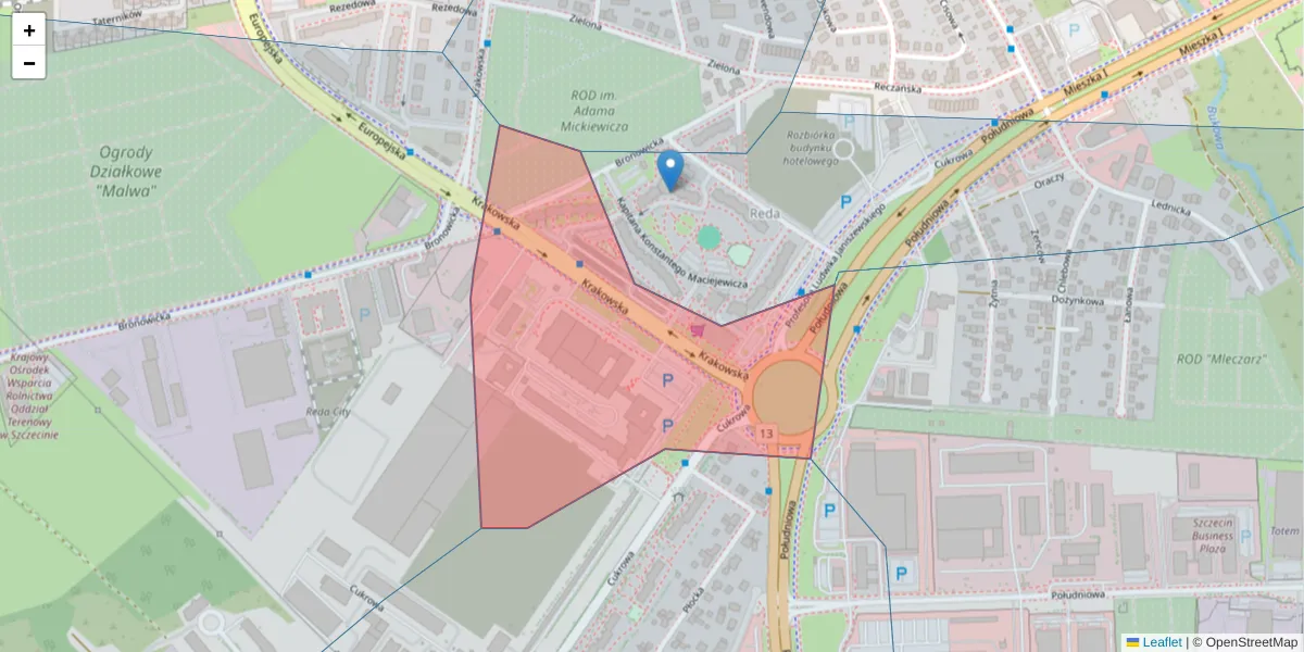 Szczegółowa mapa kodu pocztowego 71-017 z granicami, sąsiednimi kodami pocztowymi i urzędami pocztowymi