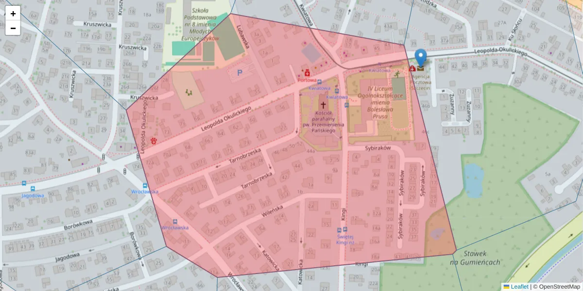 Szczegółowa mapa kodu pocztowego 71-045 z granicami, sąsiednimi kodami pocztowymi i urzędami pocztowymi