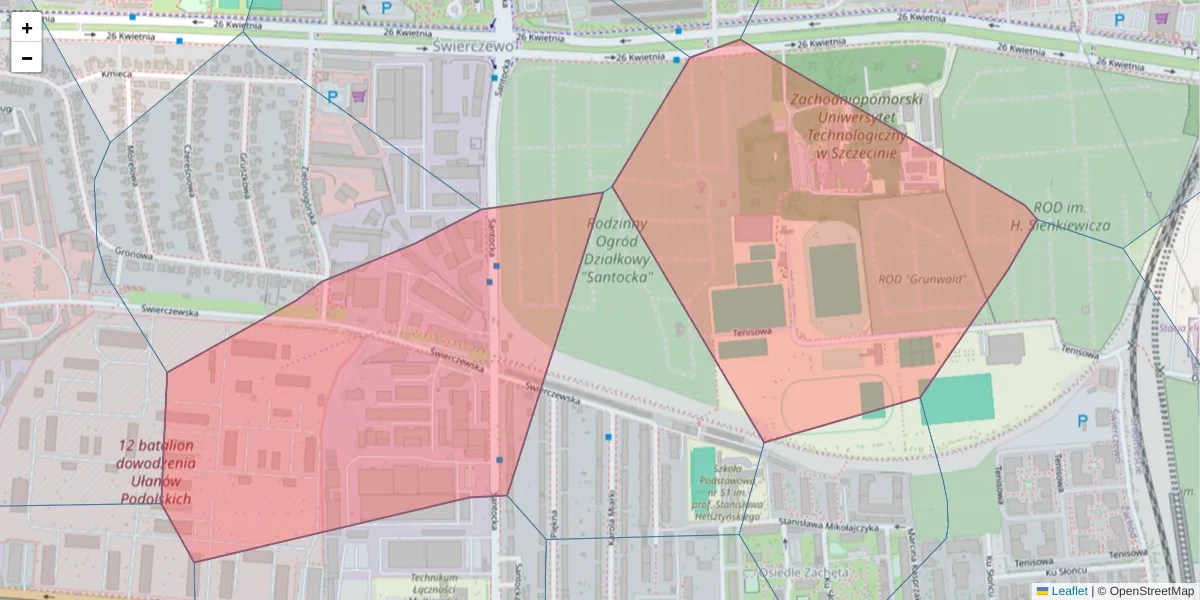 Szczegółowa mapa kodu pocztowego 71-066 z granicami, sąsiednimi kodami pocztowymi i urzędami pocztowymi