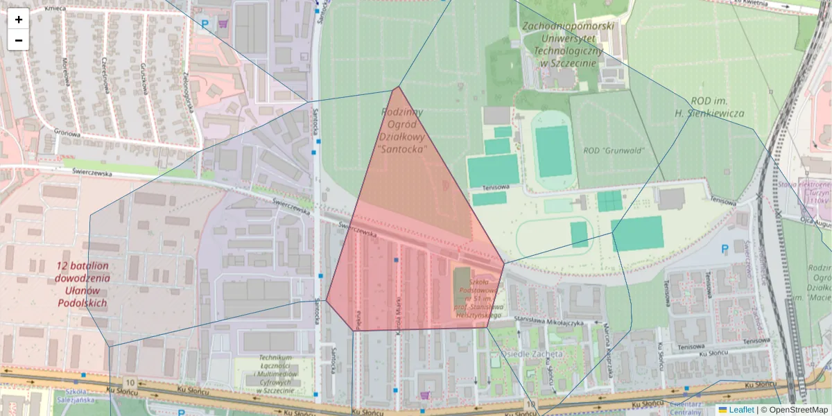 Szczegółowa mapa kodu pocztowego 71-075 z granicami, sąsiednimi kodami pocztowymi i urzędami pocztowymi
