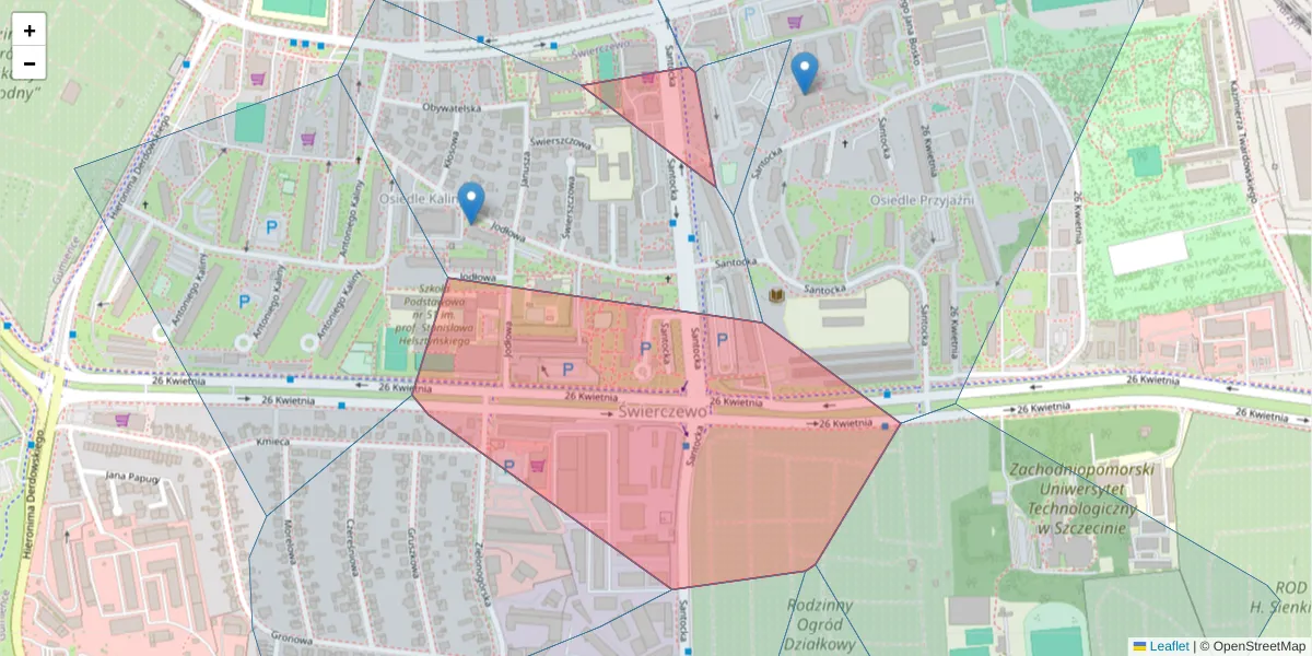 Szczegółowa mapa kodu pocztowego 71-083 z granicami, sąsiednimi kodami pocztowymi i urzędami pocztowymi