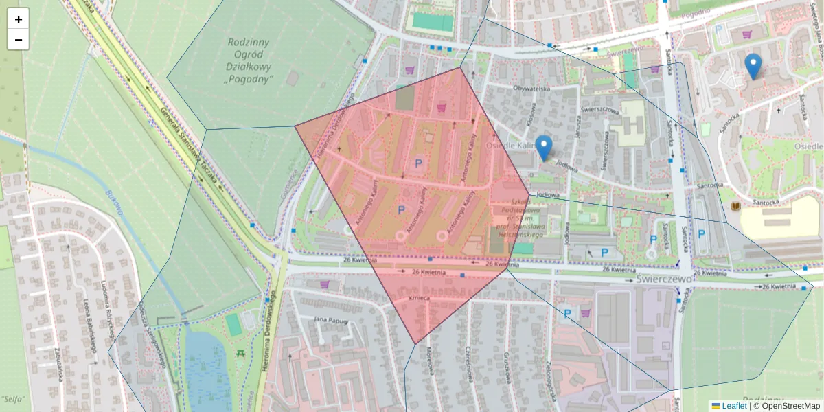 Szczegółowa mapa kodu pocztowego 71-118 z granicami, sąsiednimi kodami pocztowymi i urzędami pocztowymi
