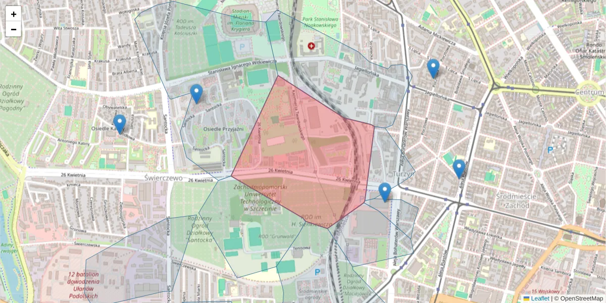 Szczegółowa mapa kodu pocztowego 71-126 z granicami, sąsiednimi kodami pocztowymi i urzędami pocztowymi