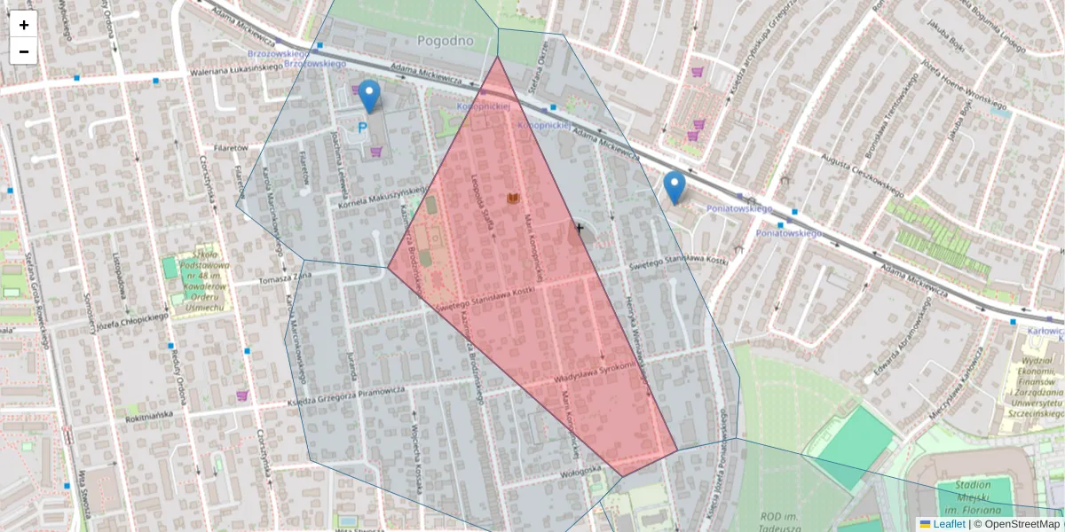 Szczegółowa mapa kodu pocztowego 71-149 z granicami, sąsiednimi kodami pocztowymi i urzędami pocztowymi