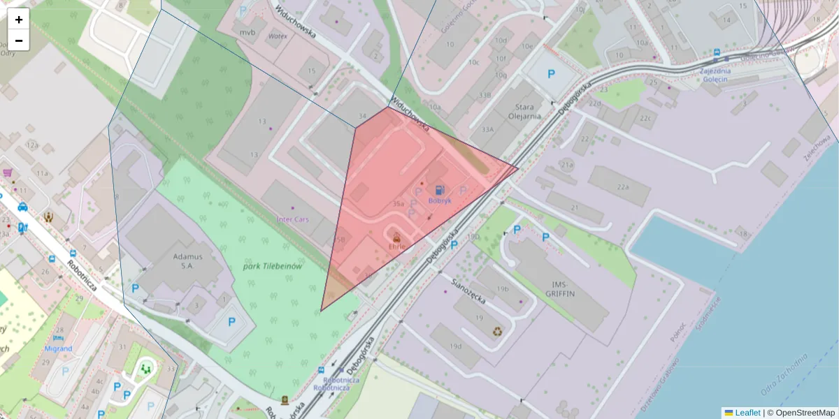Szczegółowa mapa kodu pocztowego 71-171 z granicami, sąsiednimi kodami pocztowymi i urzędami pocztowymi