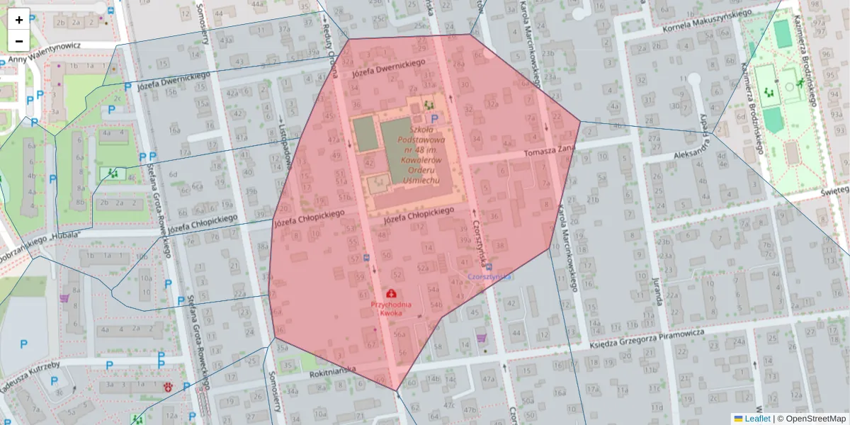 Szczegółowa mapa kodu pocztowego 71-202 z granicami, sąsiednimi kodami pocztowymi i urzędami pocztowymi