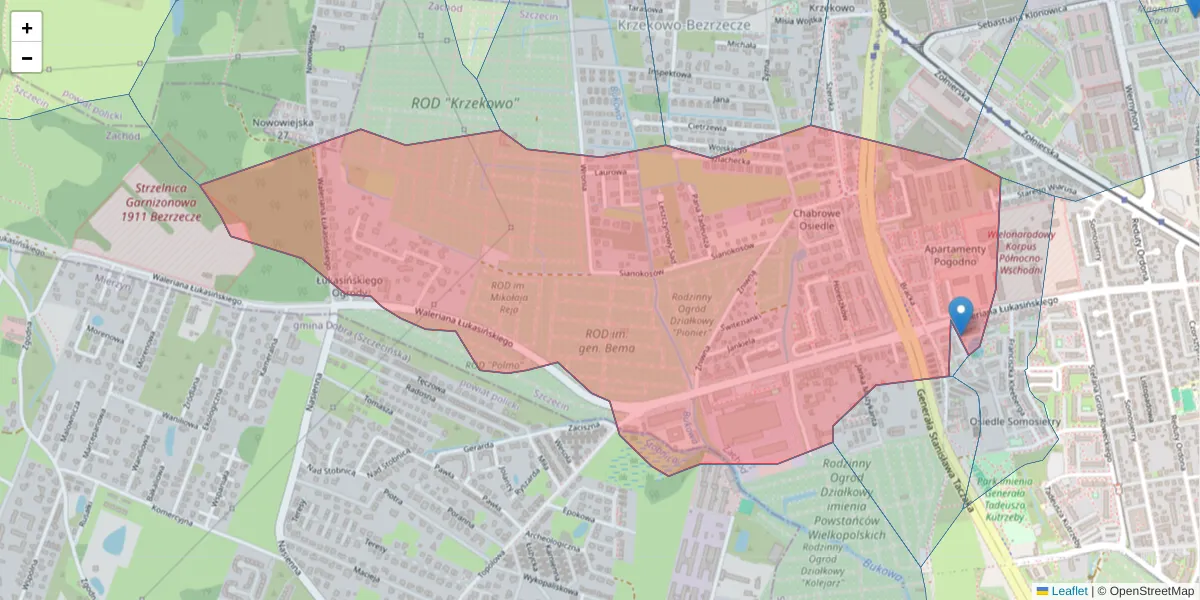 Szczegółowa mapa kodu pocztowego 71-215 z granicami, sąsiednimi kodami pocztowymi i urzędami pocztowymi