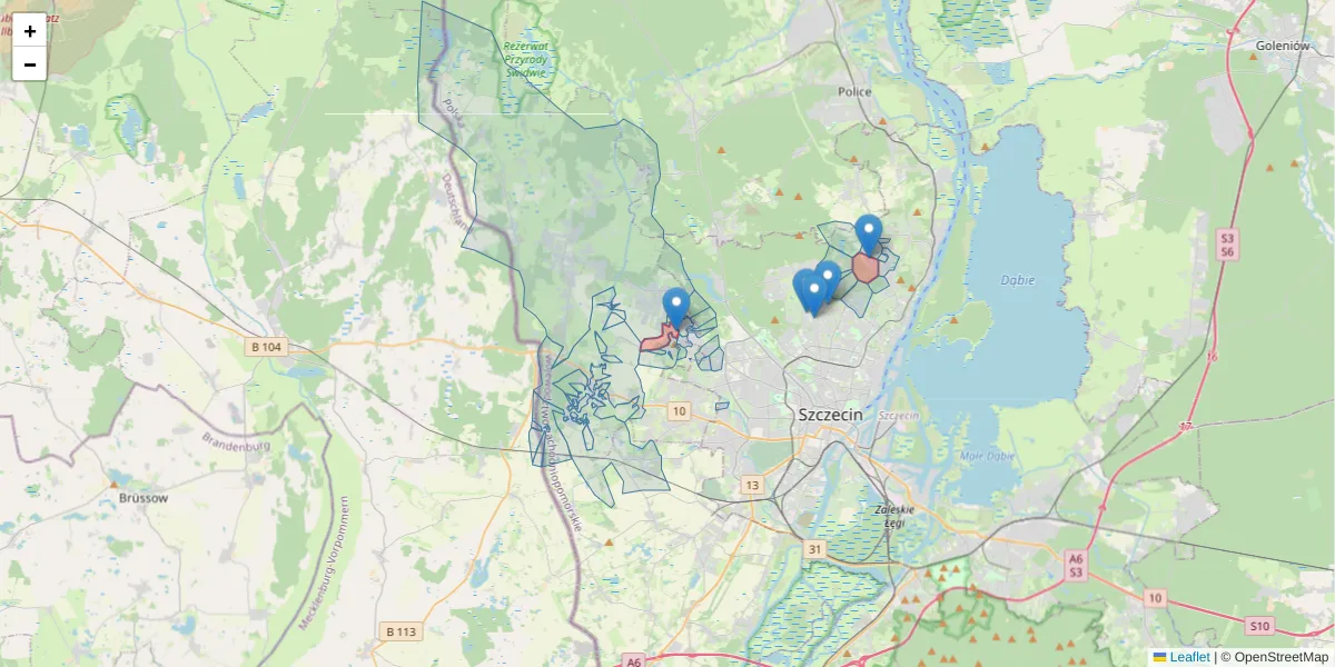 Szczegółowa mapa kodu pocztowego 71-218 z granicami, sąsiednimi kodami pocztowymi i urzędami pocztowymi