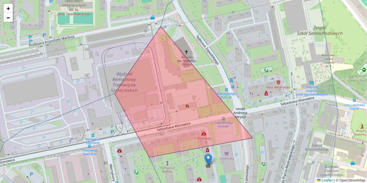 Szczegółowa mapa kodu pocztowego 71-244 z granicami, sąsiednimi kodami pocztowymi i urzędami pocztowymi