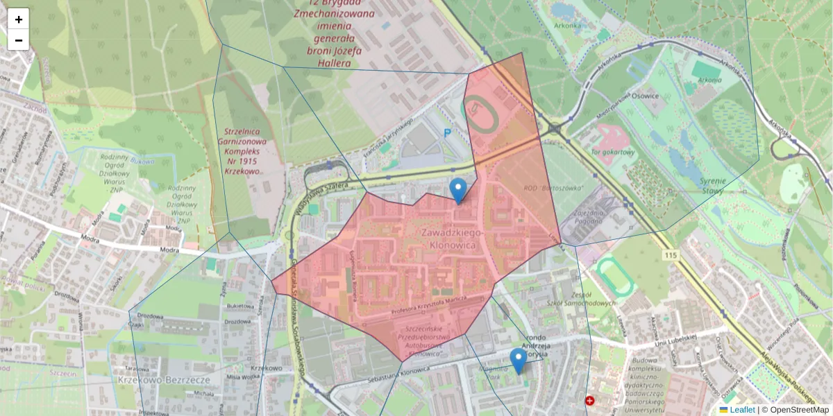 Szczegółowa mapa kodu pocztowego 71-246 z granicami, sąsiednimi kodami pocztowymi i urzędami pocztowymi