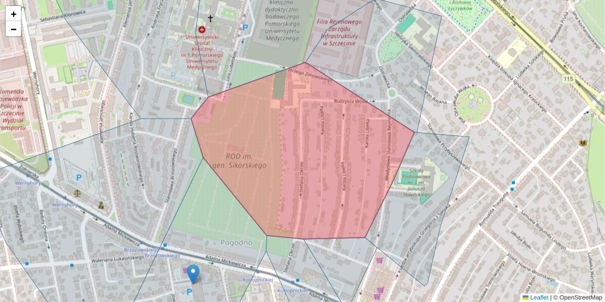 Szczegółowa mapa kodu pocztowego 71-274 z granicami, sąsiednimi kodami pocztowymi i urzędami pocztowymi