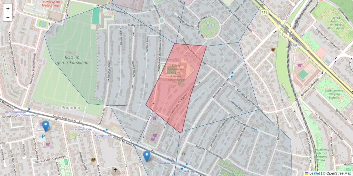 Szczegółowa mapa kodu pocztowego 71-278 z granicami, sąsiednimi kodami pocztowymi i urzędami pocztowymi