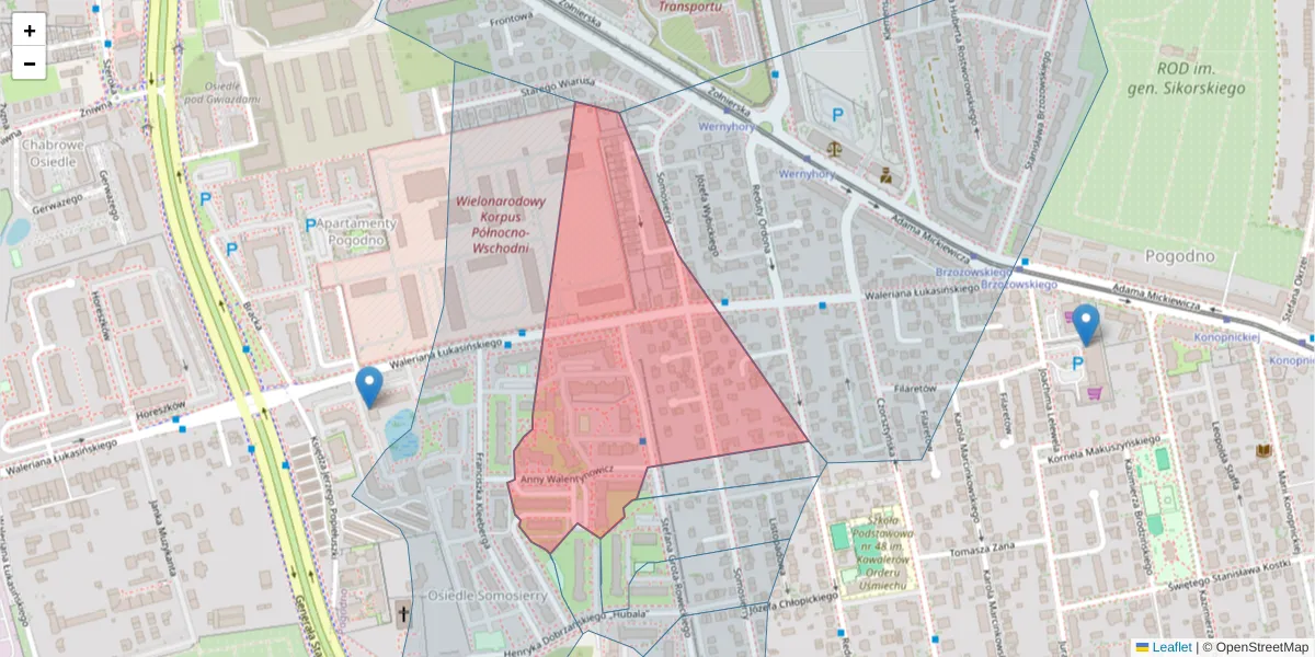 Szczegółowa mapa kodu pocztowego 71-294 z granicami, sąsiednimi kodami pocztowymi i urzędami pocztowymi