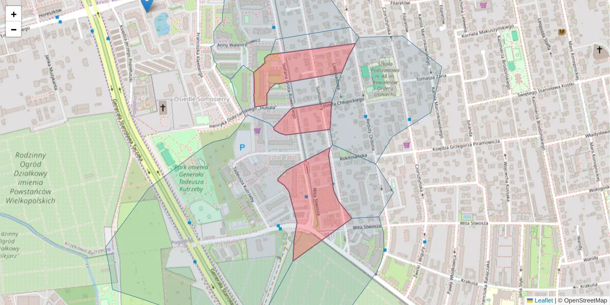 Szczegółowa mapa kodu pocztowego 71-297 z granicami, sąsiednimi kodami pocztowymi i urzędami pocztowymi