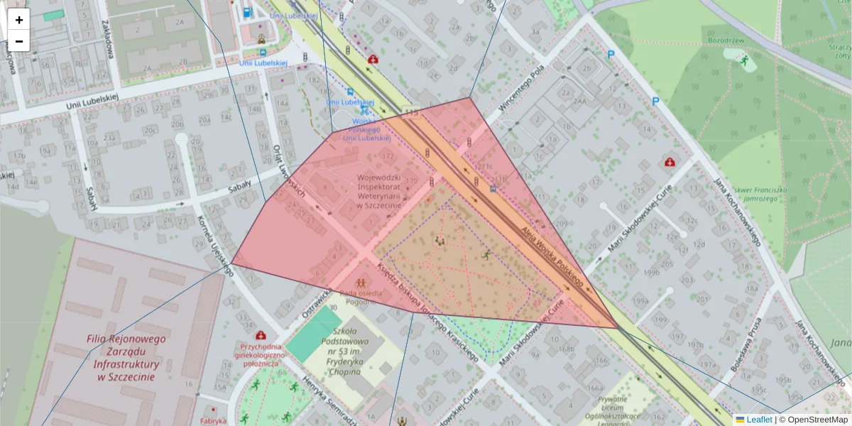Szczegółowa mapa kodu pocztowego 71-337 z granicami, sąsiednimi kodami pocztowymi i urzędami pocztowymi