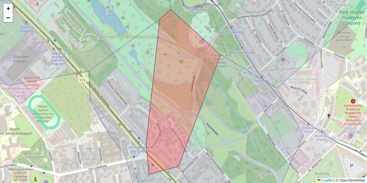Szczegółowa mapa kodu pocztowego 71-343 z granicami, sąsiednimi kodami pocztowymi i urzędami pocztowymi