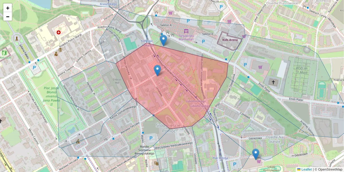 Szczegółowa mapa kodu pocztowego 71-414 z granicami, sąsiednimi kodami pocztowymi i urzędami pocztowymi
