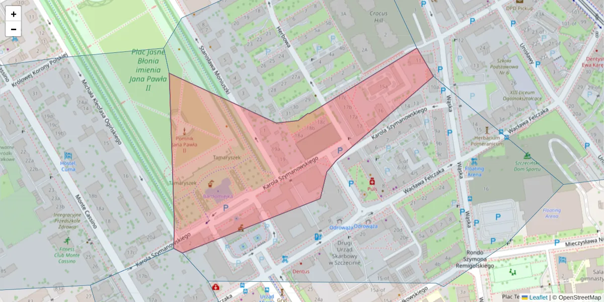 Szczegółowa mapa kodu pocztowego 71-416 z granicami, sąsiednimi kodami pocztowymi i urzędami pocztowymi