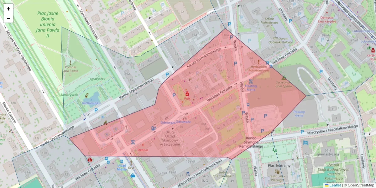 Szczegółowa mapa kodu pocztowego 71-417 z granicami, sąsiednimi kodami pocztowymi i urzędami pocztowymi