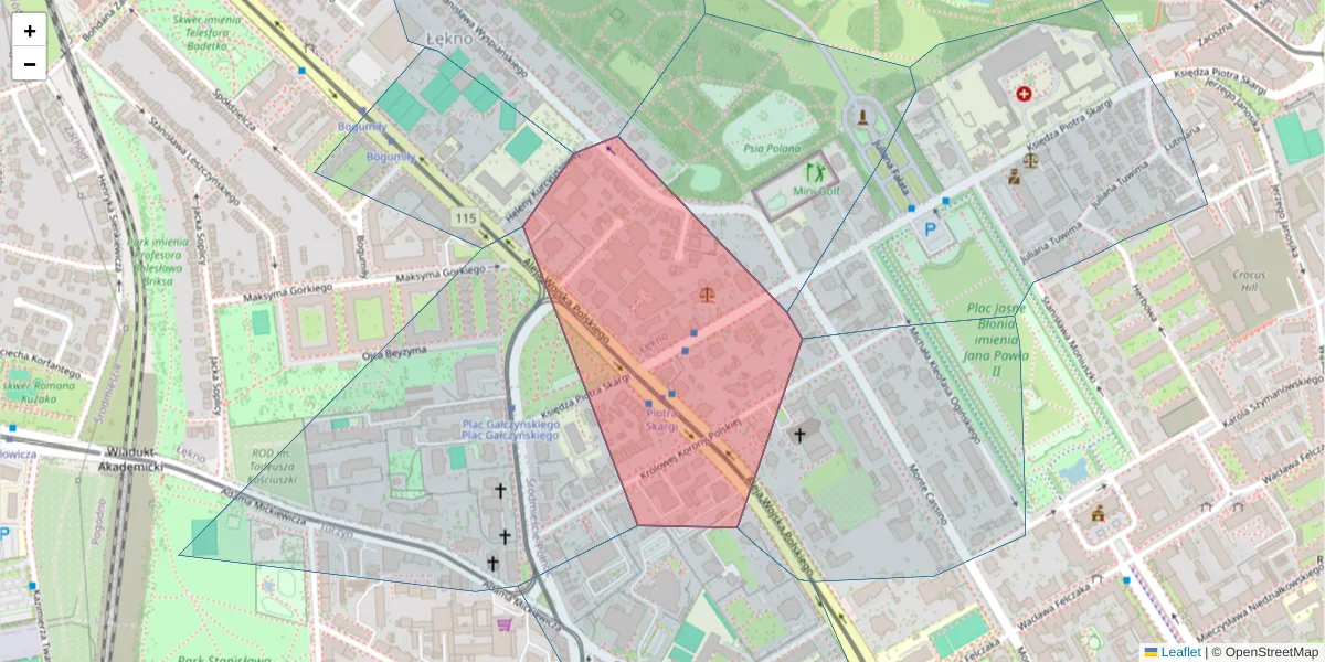Szczegółowa mapa kodu pocztowego 71-423 z granicami, sąsiednimi kodami pocztowymi i urzędami pocztowymi