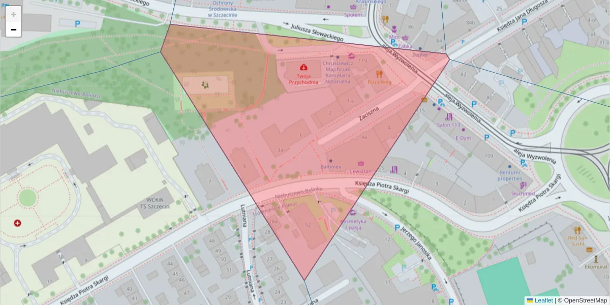 Szczegółowa mapa kodu pocztowego 71-432 z granicami, sąsiednimi kodami pocztowymi i urzędami pocztowymi